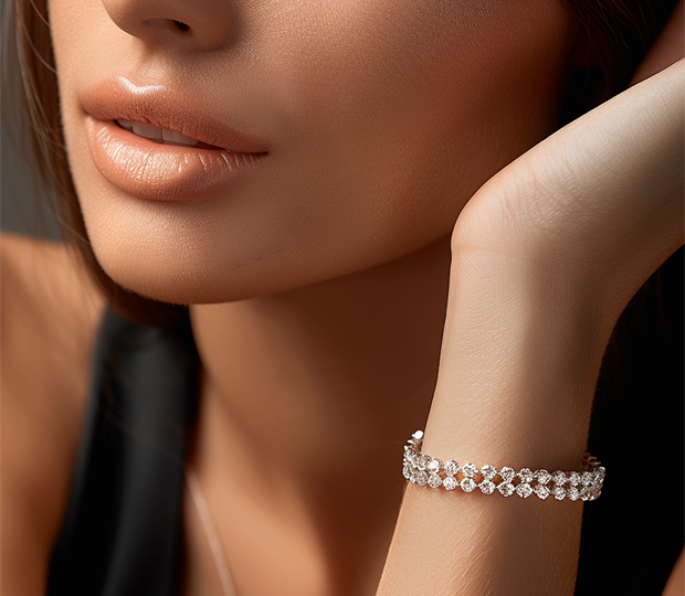 A woman wearing a gorgeous diamond bracelet