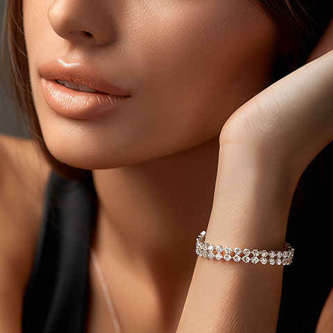 A woman wearing a gorgeous diamond bracelet